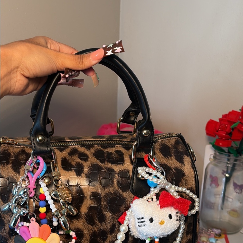 Leopard Print Handbag with Cute Charms